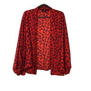 Colleen Lopez Red Cheetah Printed Sheer Topper Batwing Sleeve AS IS Small